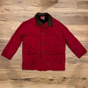 Vintage Marlboro Red Chore Coat Canvas Mens Small Leather Distressed